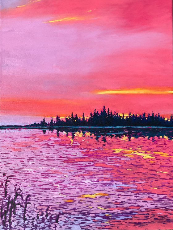 Calm. Pink sunset