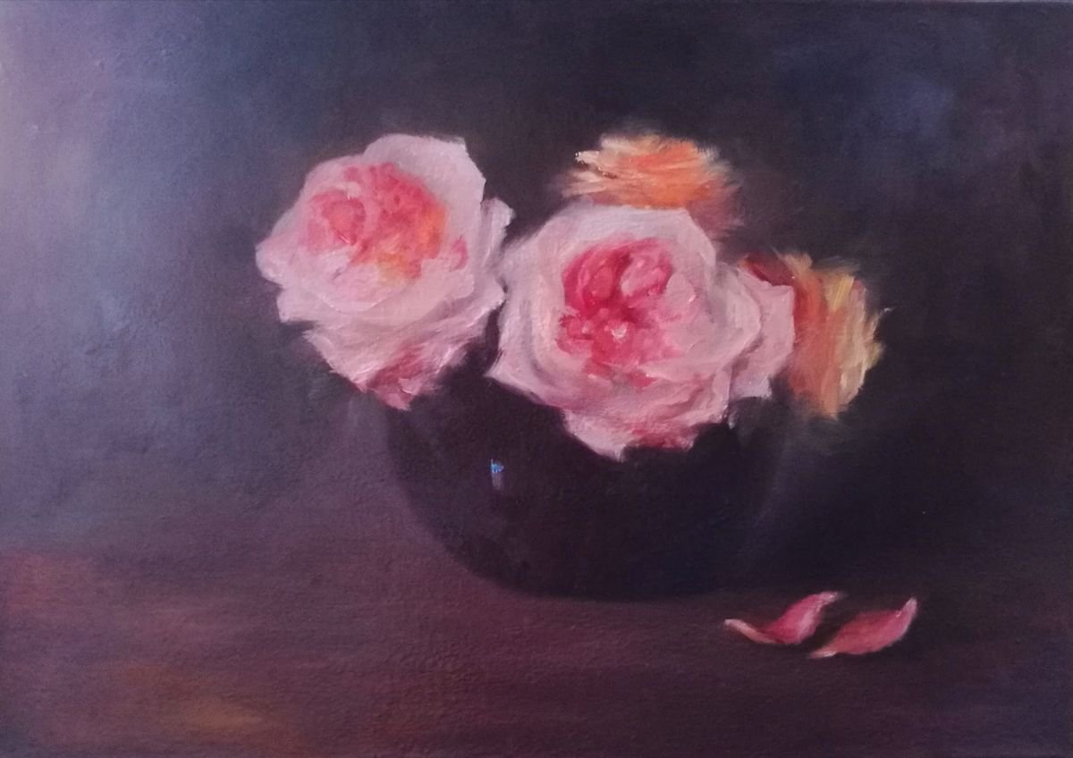 Impressionistic Botanical Oil Painting By Daniela Roughsedge, 16 X 11, Roses, Original Artwork