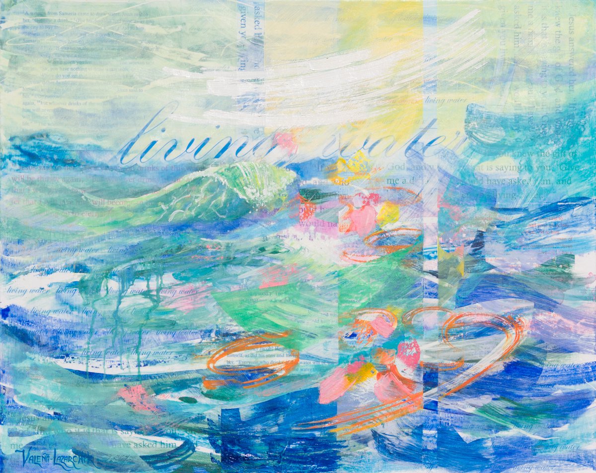 Organic Abstract Painting By Gina Valenti-Lazarchik, 30 X 24, Living Water Ii, Original Artwork