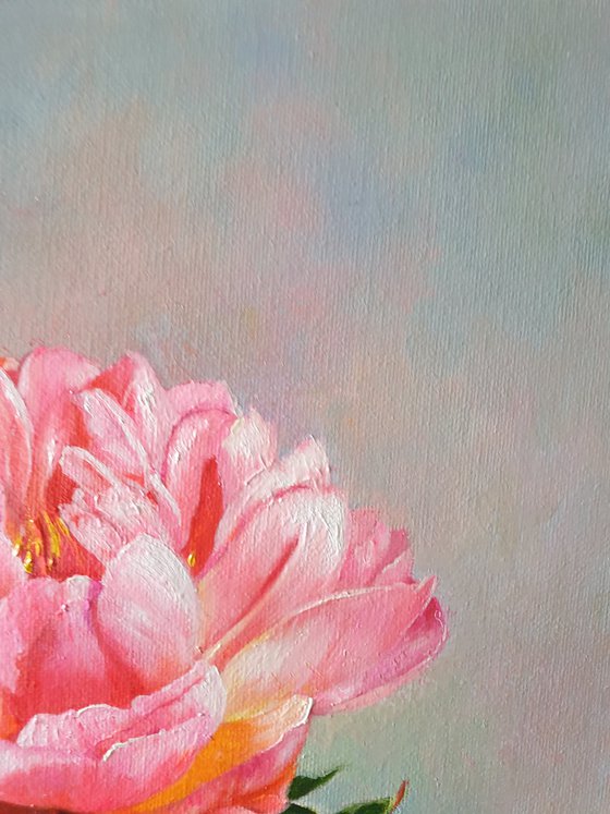 "Coral flashes. " peonies  flower  liGHt original painting  GIFT (2021)