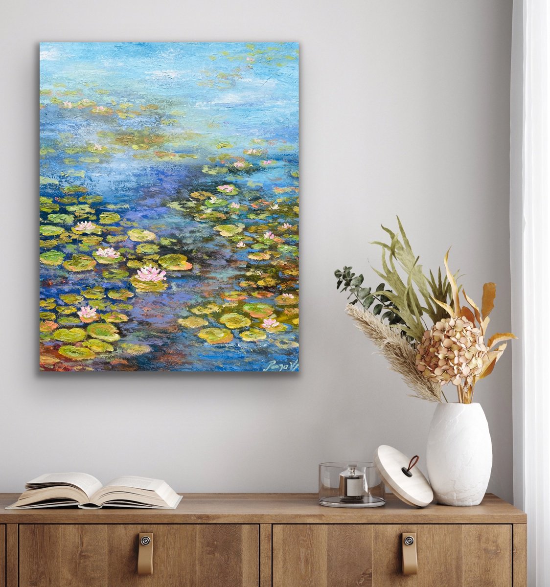 Blue Waterlily Pond By Pooja Verma, 16 X 20, Artwork For Sale On Artfinder