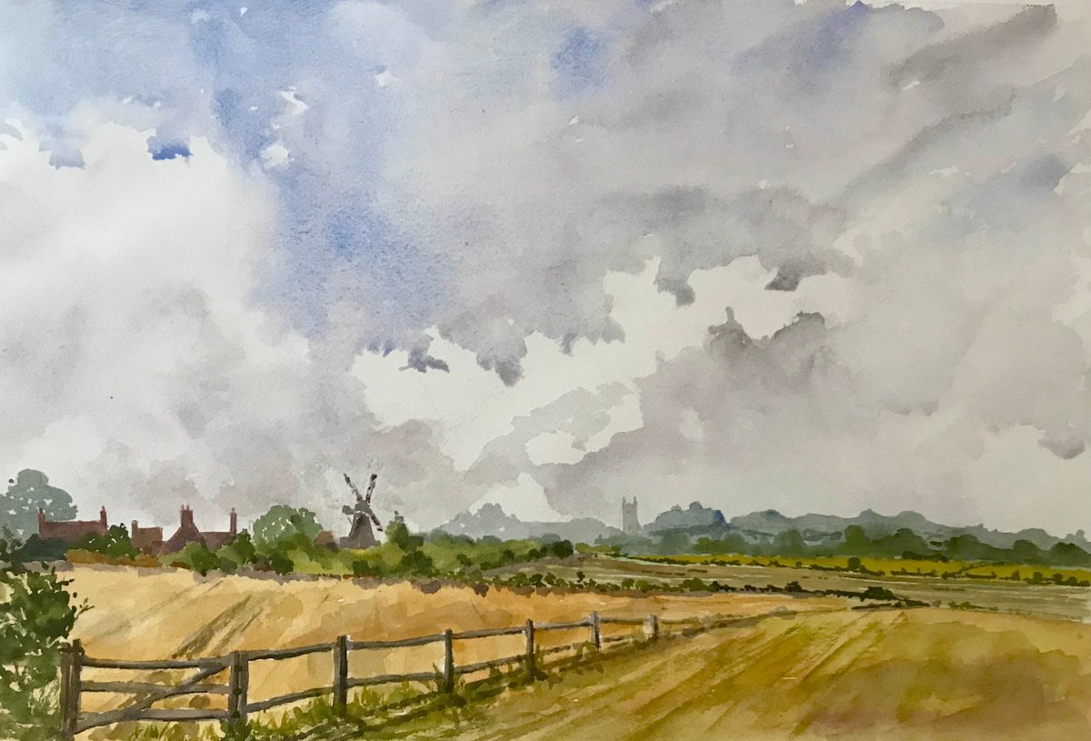 Impressionistic Landscape Watercolour By Brian Tucker, 19 X 13, Cley Windmill, Norfolk, Original Artwork
