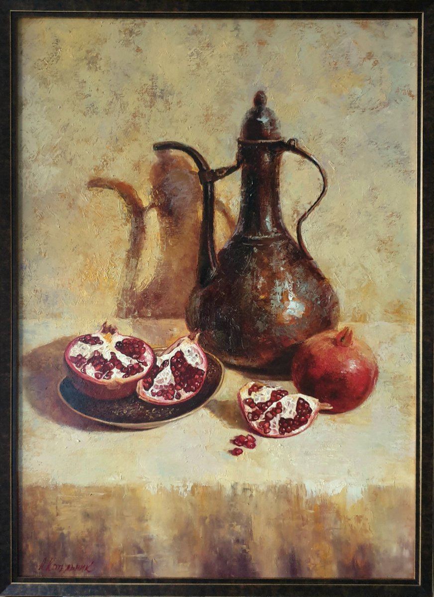 Oriental still life with pomegranate still life pomegranate liGHt original painting PA... by Anna Bessonova (Kotelnik)