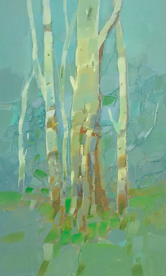 Birches Trees, Landscape Original oil painting, One of a kind Signed