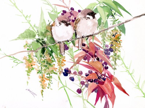 Sparrows and Wild flowers by Suren Nersisyan