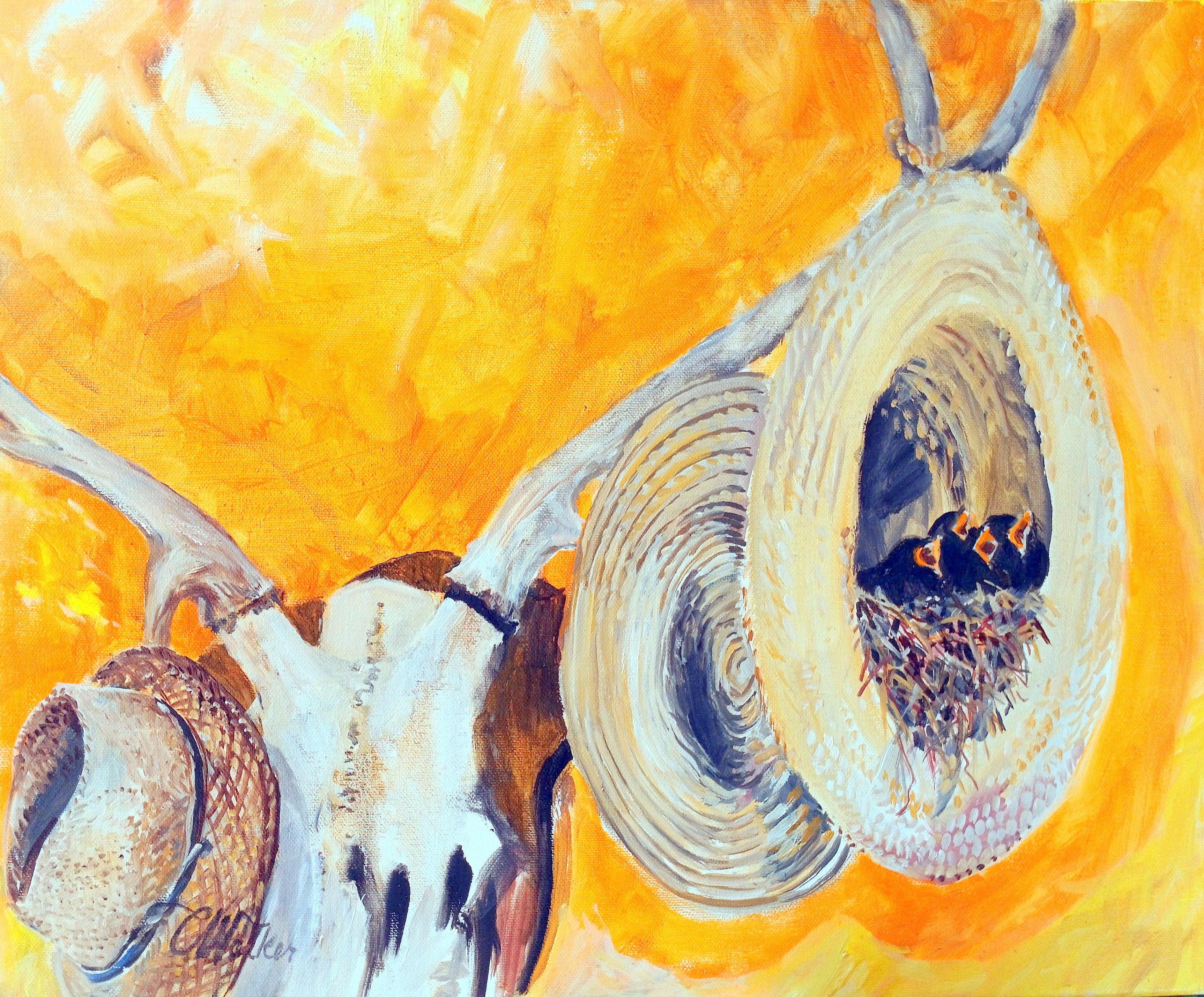 Impressionistic Animal Oil Painting By Chris Walker, 18 X 15, Why Are We Waiting, Original Artwork