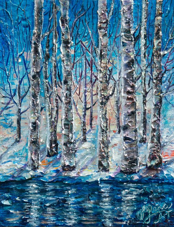 Winter Trees 11"X14"  palette knife by OLena Art