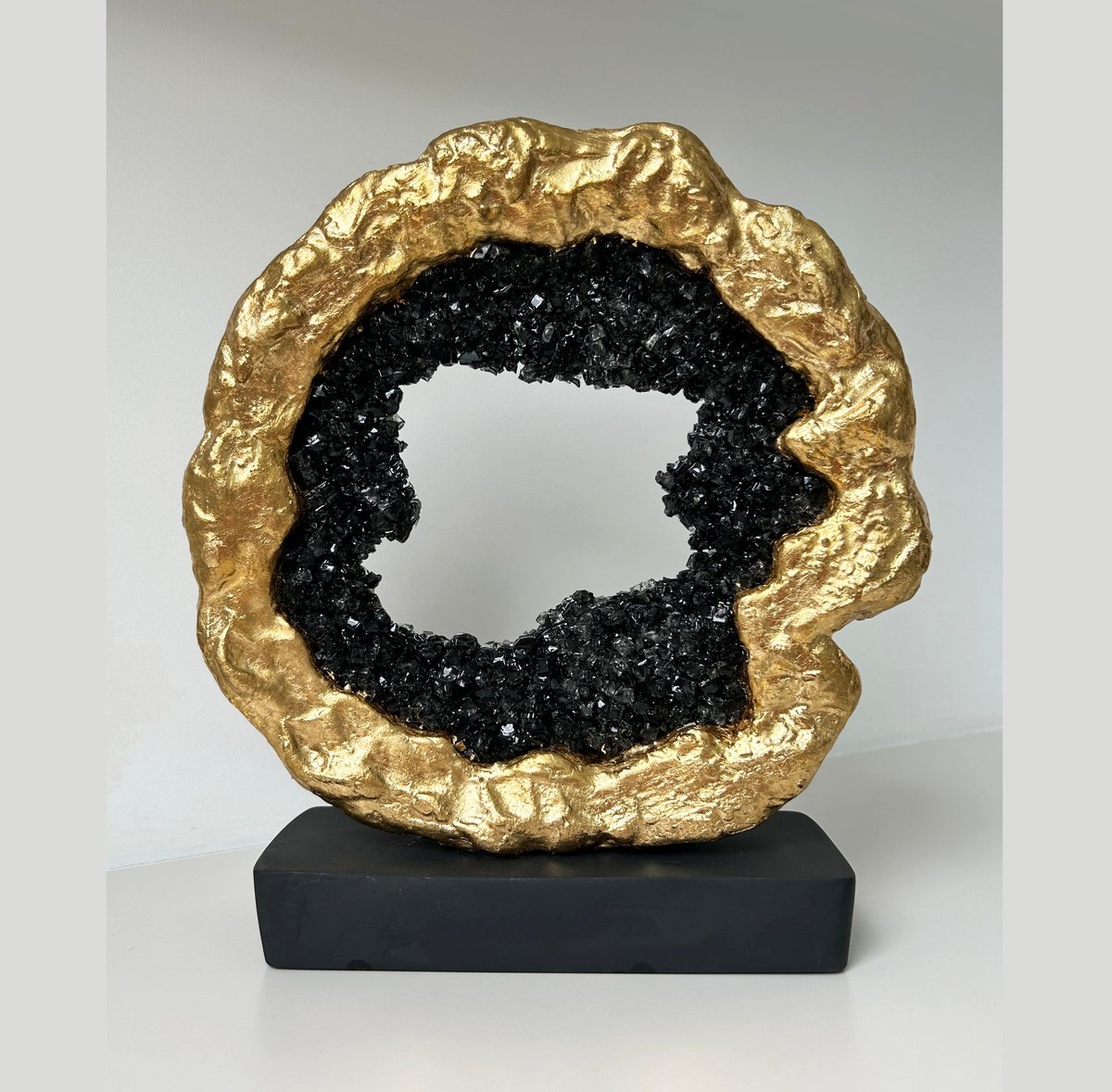 Organic Still Life Sculpture By Alexandra Dobreikin, 12 X 14, Golden Round Geode, Original Artwork