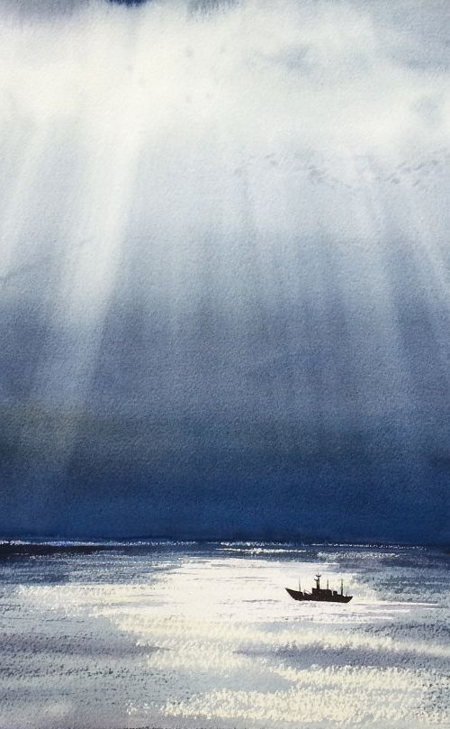 The Calm After the Storm - sea by Olga Beliaeva Watercolour