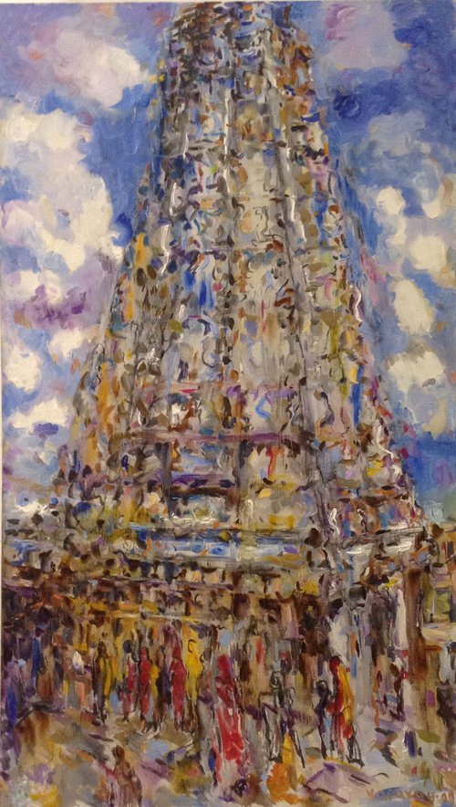 MYLAPORE. INDIAN TEMPLE - original oil painting,  landscape,  pagoda India, architecture by Karakhan