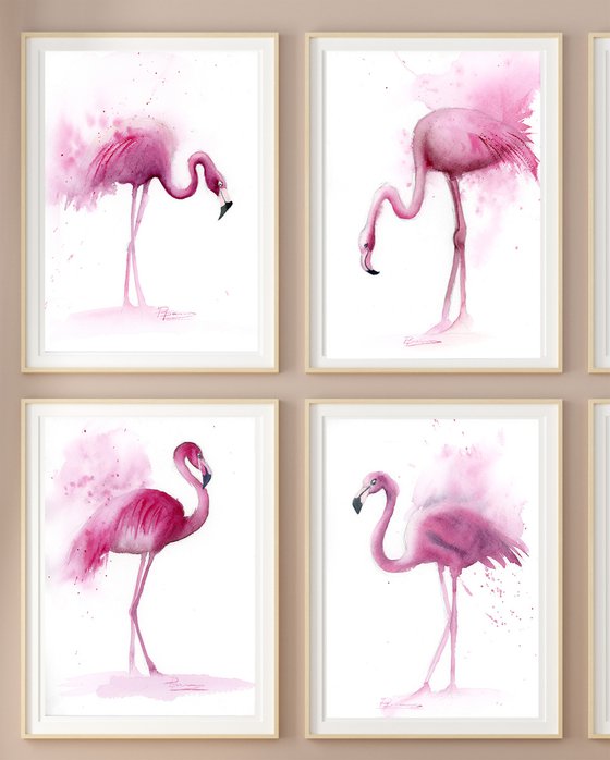 Set of 4 flamingo (7"x10")x4