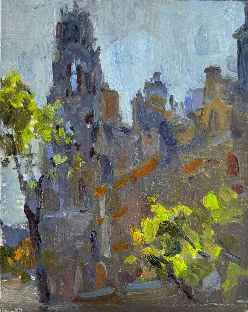 Impressionistic Cityscapes Oil Painting By Nataliia Nosyk, 8 X 10", Harkness Tower, Yale, Original Artwork