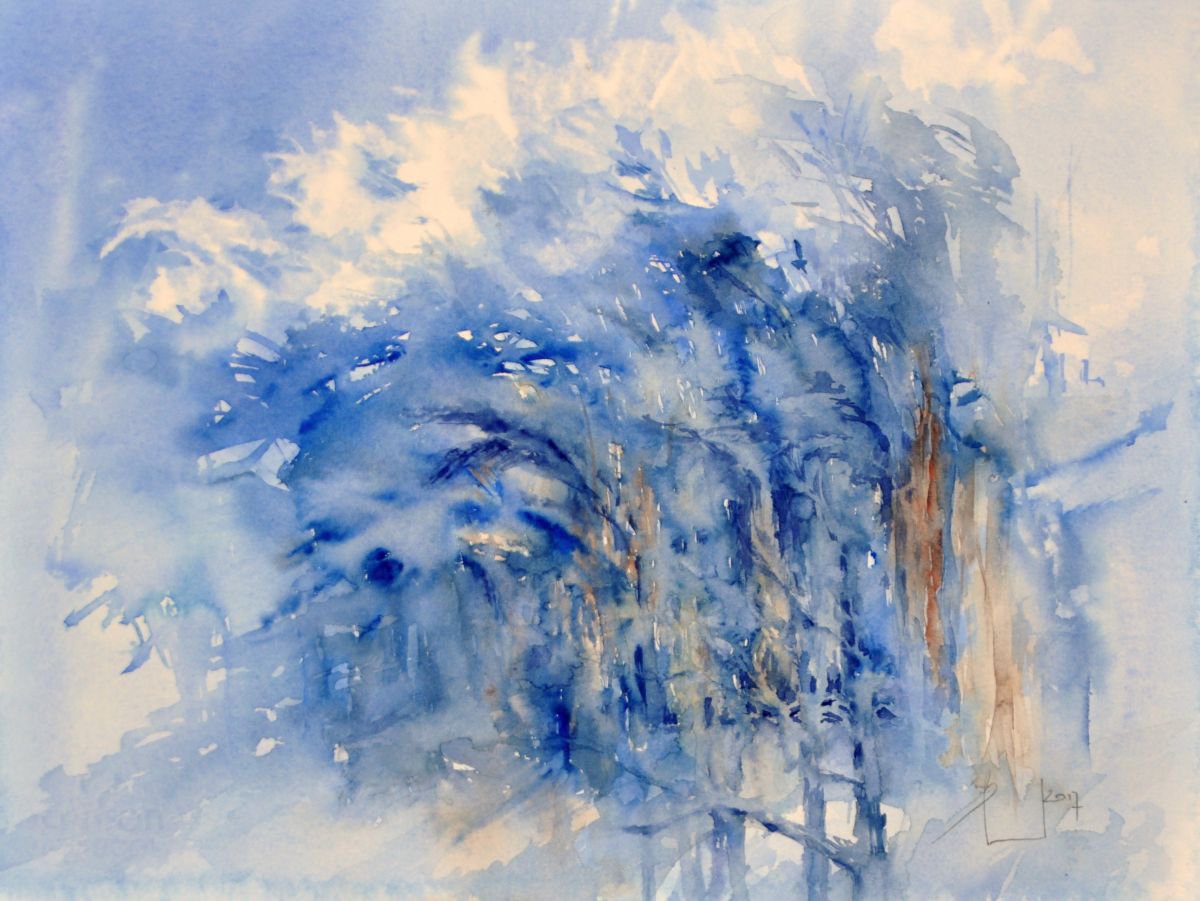 FOREST. WINTER TIME original watercolor 35X26 by Beata van Wijngaarden