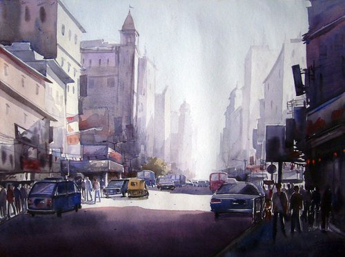 City Morning Light - Watercolor Painting by Samiran Sarkar