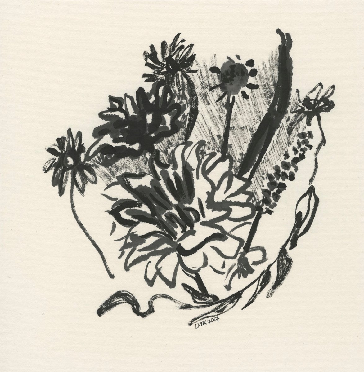 Organic Botanical Ink Drawing By Lee Man Ki Joyce, 14 X 14", A Sunny Day, Original Artwork