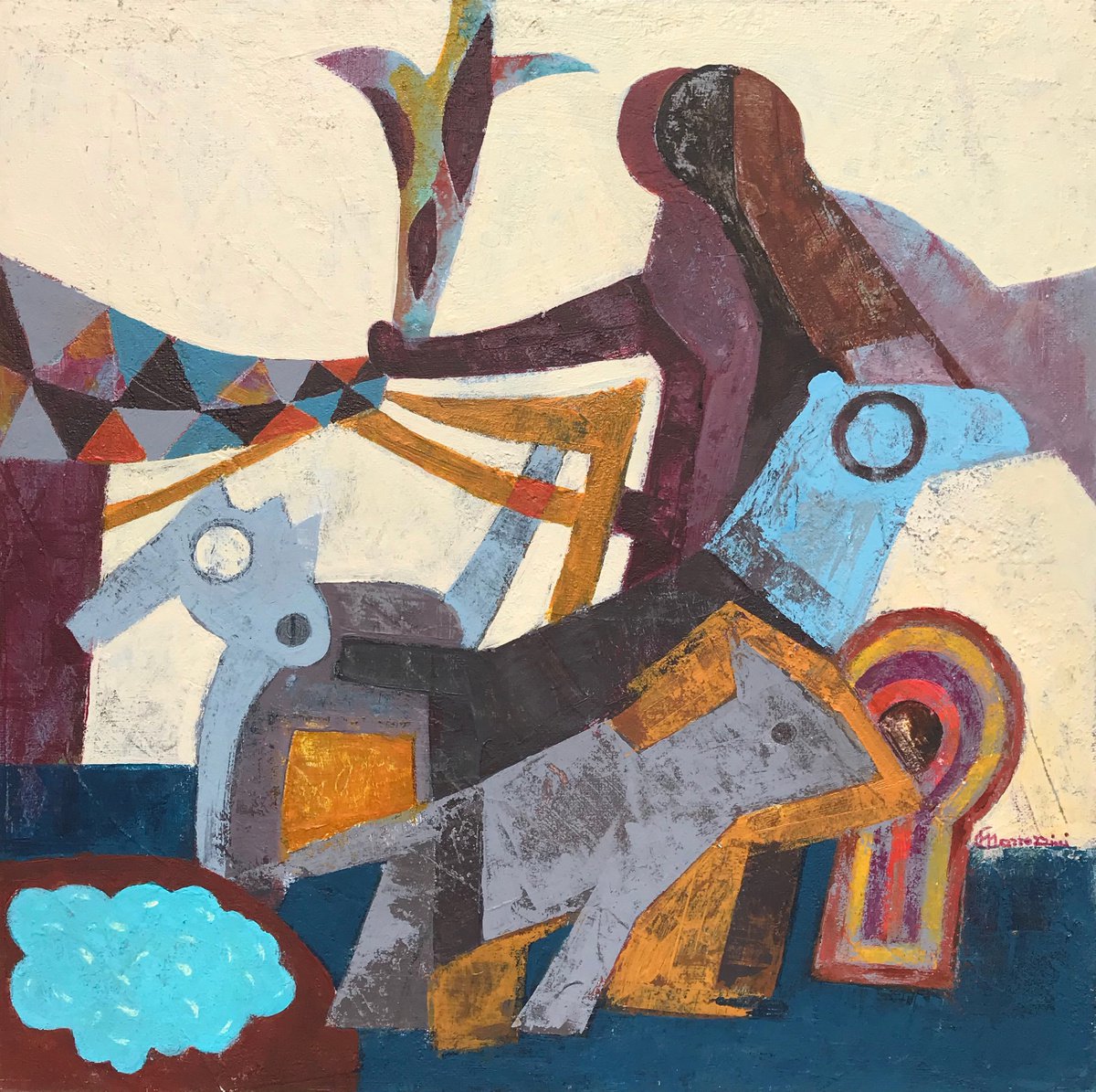 Surrealistic Painting , Los Lobos By Marcello Carrozzini, 13 X 13, Artwork For Sale On Artfinder