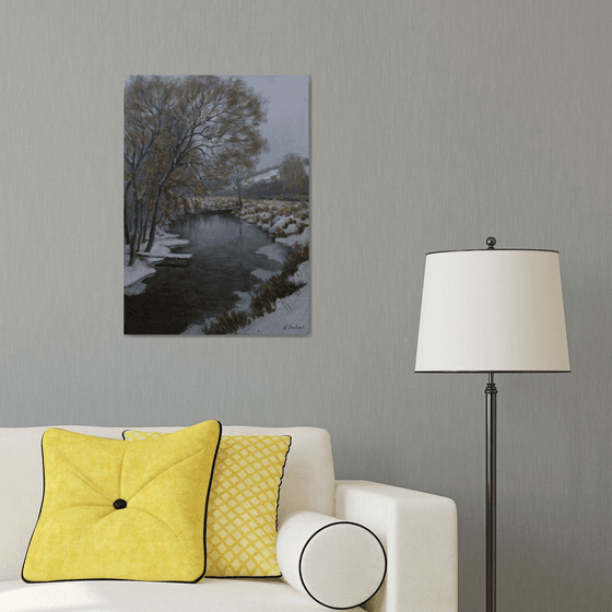 River winter landscape painting