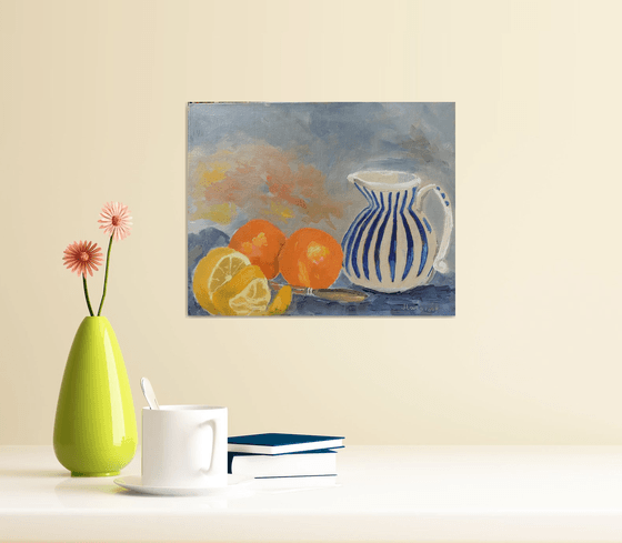 Oranges and lemons still life oil painting.