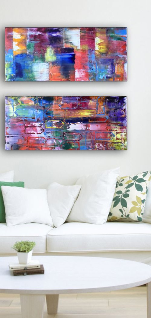 "Different Strokes" - Save As Series - Original PMS Abstract Diptych Oil Paintings On Recycled Wood - 32" x 28" by Preston M. Smith (PMS)