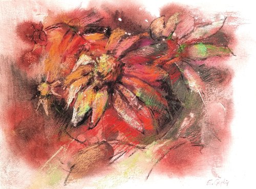 Abstract Chamomile in Red by Elena Genkin