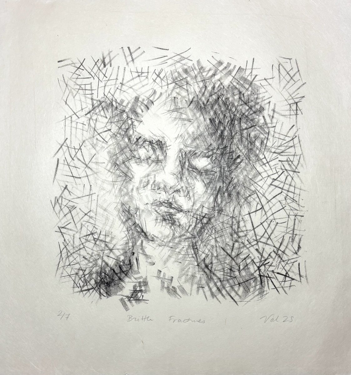 Expressive Portrait Limited Edition Print By Valerie Syposz, 13 X 14", Brittle Fractures, Original Artwork