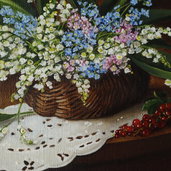 Lily of the Valley in Wicker Basket