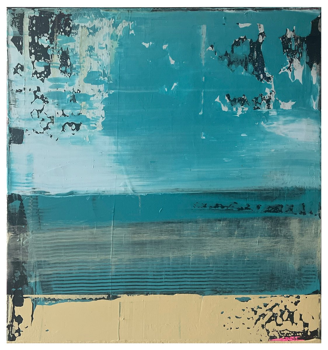 Abstract Landscape Acrylic Painting By Ulli Schmitt, 16 X 16", Turquoise Bay, Original Artwork