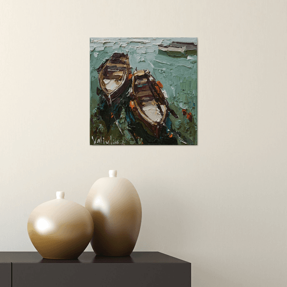 Boats   - Original  impasto oil painting