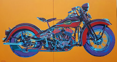 Automobiles – Classic meets Pop - Harley Davidson Motorcycle - 1941 by Sonaly Gandhi