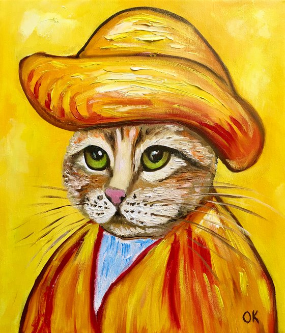 Cat, Vincent Van Gogh inspired by his self-portrait. Oil painting by ...