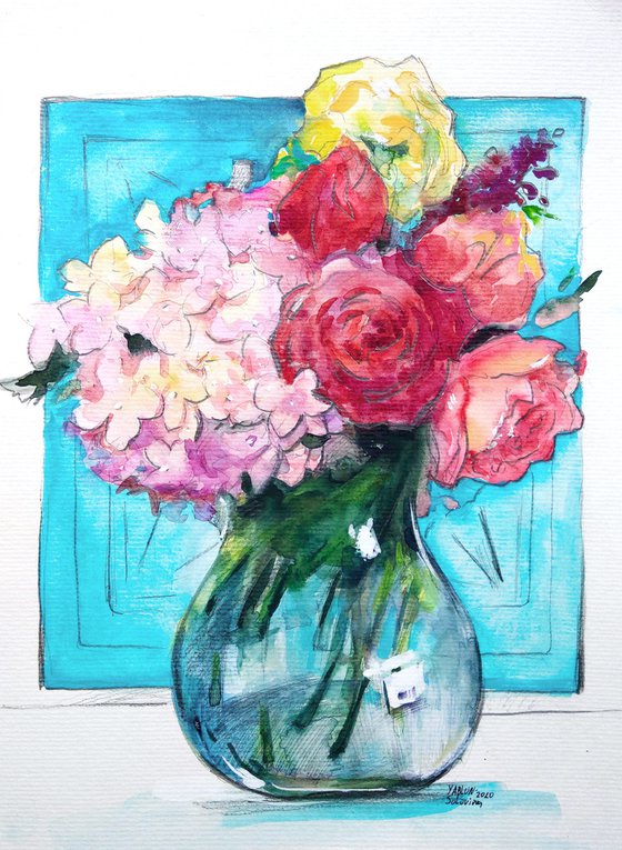 Garden flowers in vase sketch #5