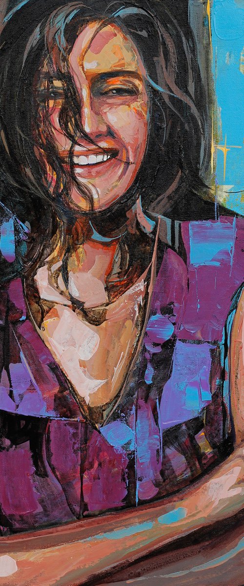 Woman painting-The smile by ARTIST GURDISH  PANNU
