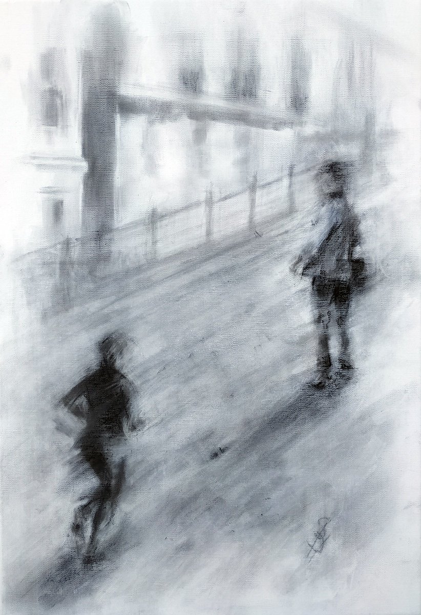 Expressive Portrait Charcoal Drawing By Sbboursot, 15 X 22", The Meet 8, Original Artwork