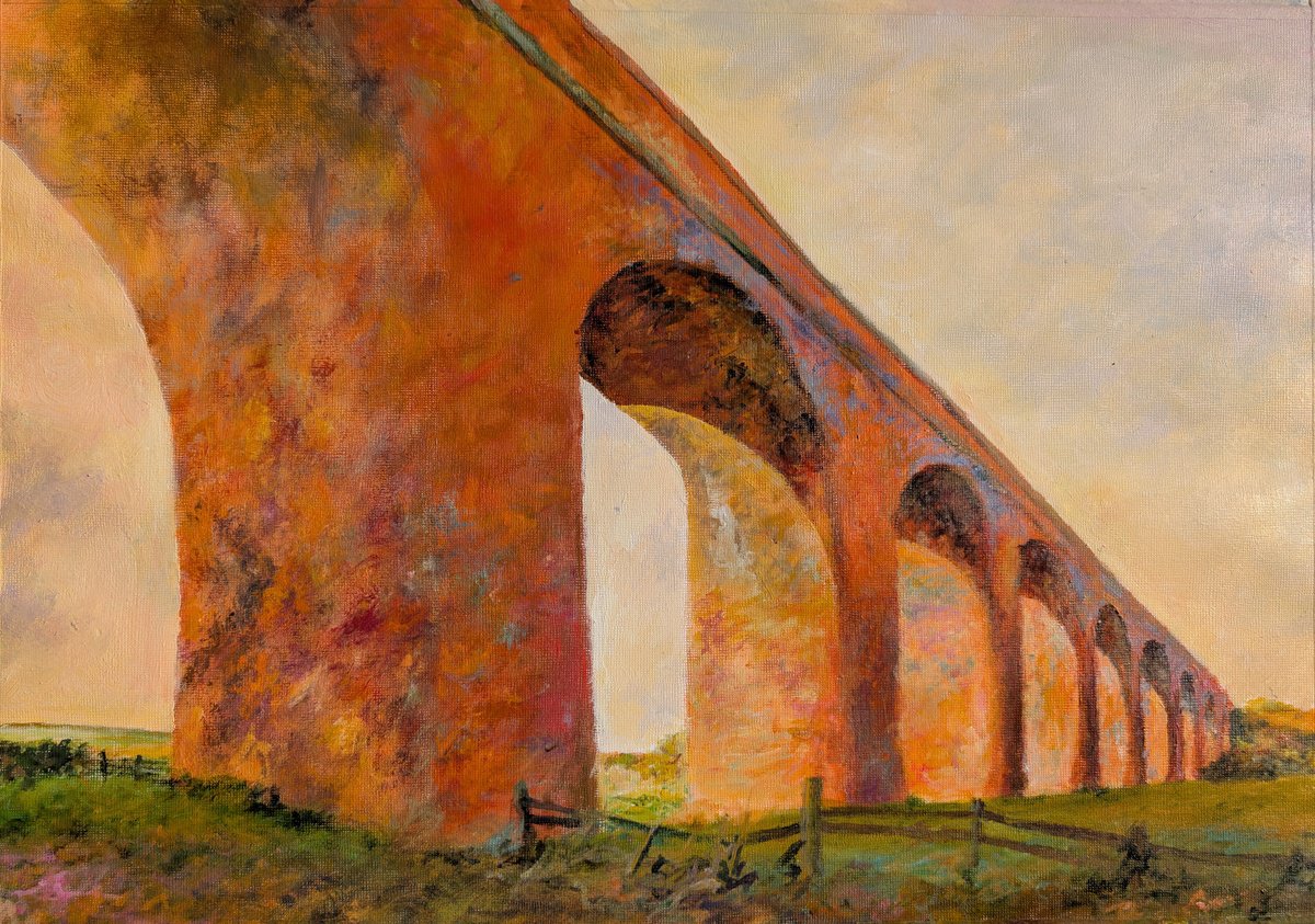 Impressionistic Cityscapes Acrylic Painting By Richard Freer, 17 X 12", Twyford Viaduct, Original Artwork