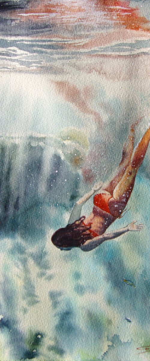 Surfing girl by Elena Gaivoronskaia