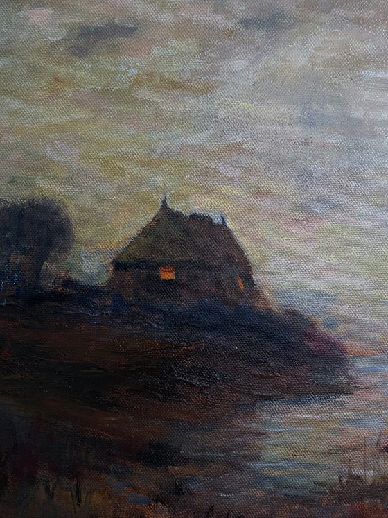 Home: Moonlit Sky. Original Oil Painting on Canvas.