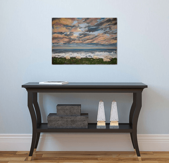 English pastoral. Sunset. Big original pastel painting. Sunset in England travel bright colors impressionism decor home nature