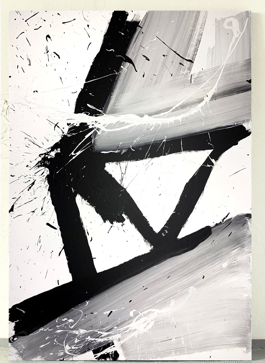 Expressive Abstract Acrylic Painting By Rosi Roys, 39 X 55", Black 80X, Original Artwork