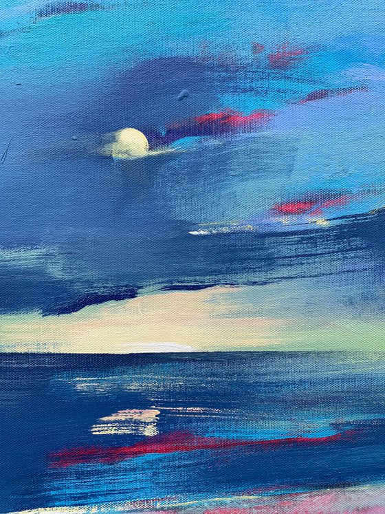 Bright landscape - "Summer blue evening" - Minimalistic seascape - blue sunset - 2022