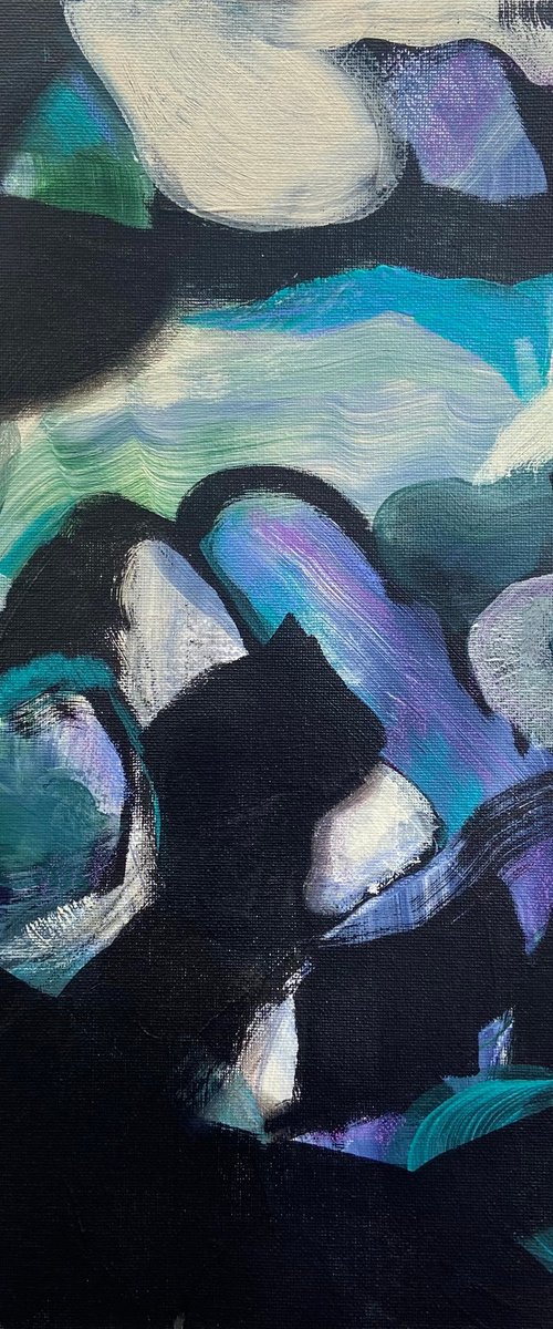 WINTER IN BERLIN - blue green black abstract painting of Berlin winter by Yulia Ani