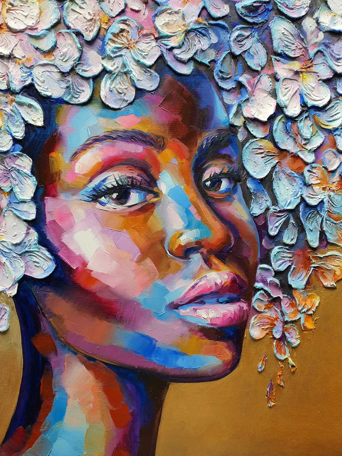 Black girl with white flowers Oil painting by Viktoria Lapteva | Artfinder