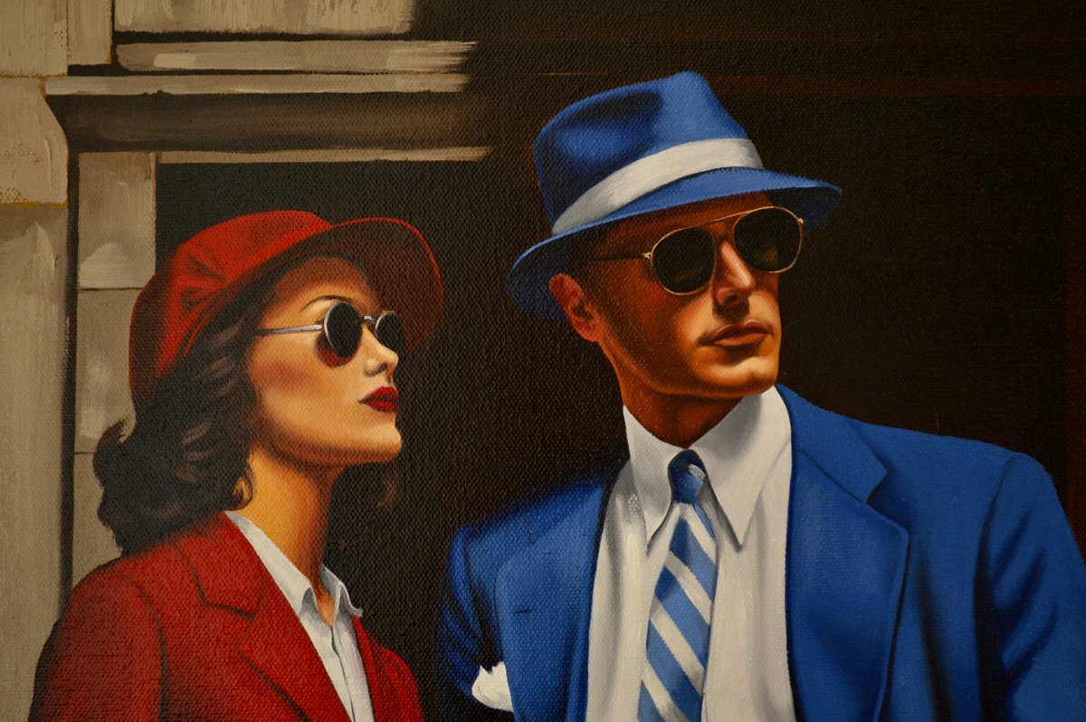 Urban And Pop Portrait Oil Painting By Johnny Popkess, 20 X 20, In The Shadows, Original Artwork