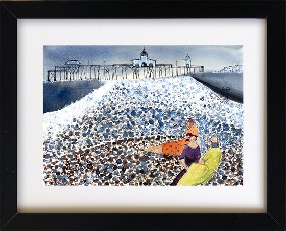 Grey Day Ladies on Beach, Pier