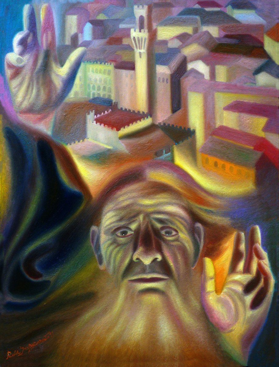 Expressive Portrait Oil Painting By Paola Imposimato, 24 X 31", The Seer, Original Artwork