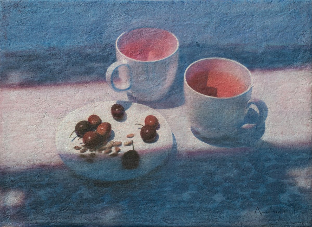 Two Mugs and Plums by Andrejs Ko