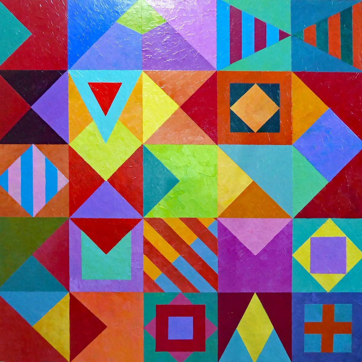 Geometric Abstract Acrylic Painting By Stephen Conroy, 30 X 30", Joy Of Simple Shapes, Original Artwork