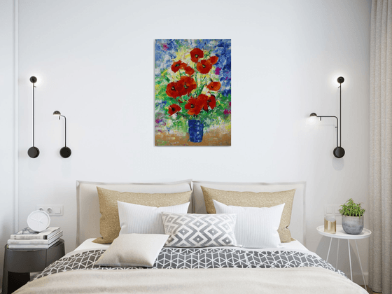 poppies in an ultramarine vase