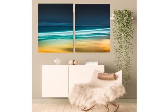 Summer Waves  - Diptych  Extra large teal impressionist beach abstract