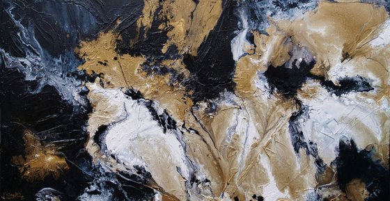 Golden Saturation 190cm x 100cm Gold Black White Textured Abstract Art