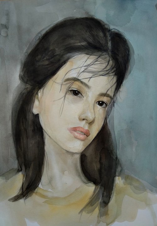 Watercolor portrait - Lisa(29x38cm, watercolor, paper) by Kamsar Ohanyan